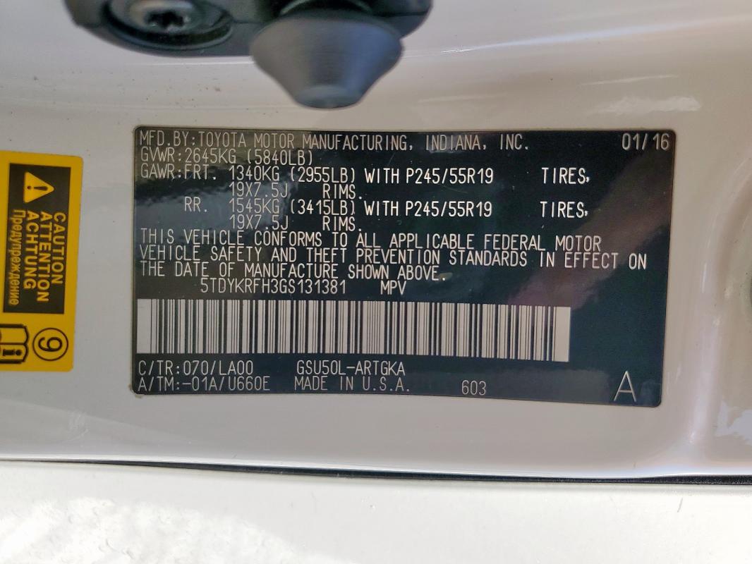2016 TOYOTA HIGHLANDER 5TDYKRFH3GS131381
