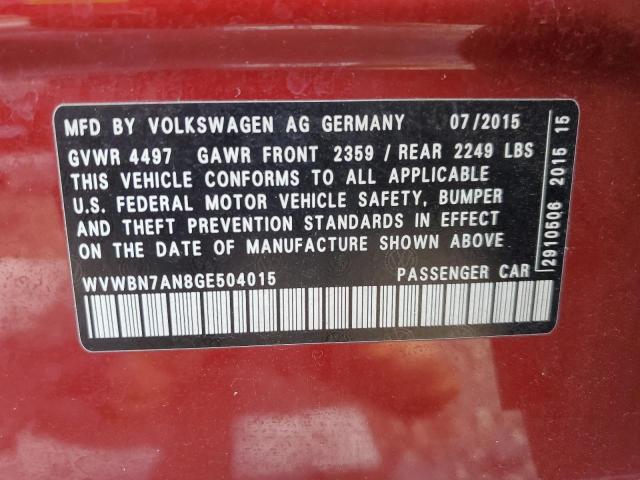 2016 VOLKSWAGEN CC BASE WVWBN7AN8GE504015
