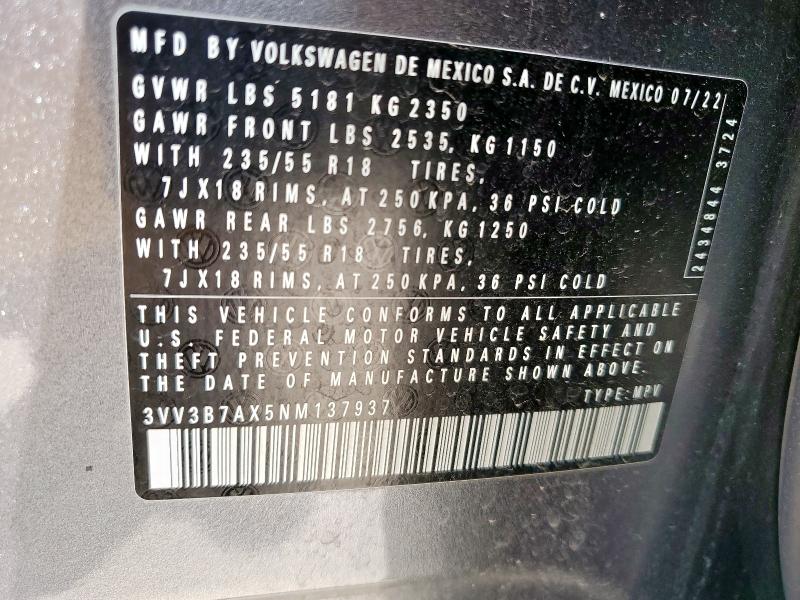 2022 VOLKSWAGEN TIGUAN SE 3VV3B7AX5NM137937