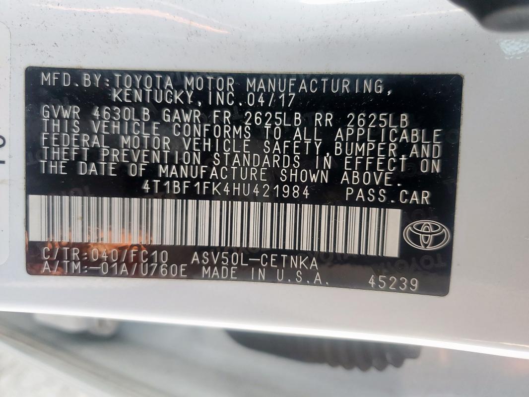 2017 TOYOTA CAMRY LE - 4T1BF1FK4HU421984
