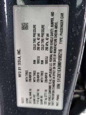 2021 TESLA MODEL 3 5YJ3E1EA9MF098216