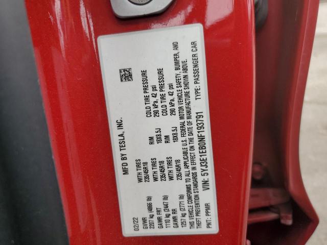 2022 TESLA MODEL 3 5YJ3E1EB0NF193791