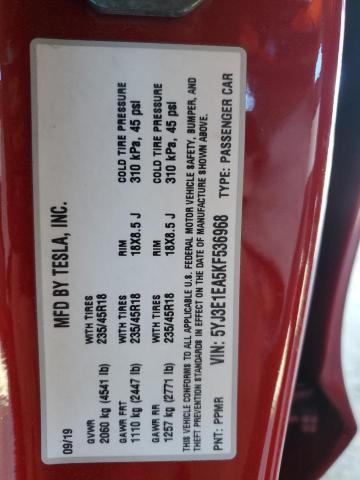 2019 TESLA MODEL 3 5YJ3E1EA5KF536968