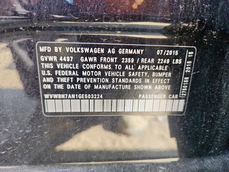 2016 VOLKSWAGEN CC BASE WVWBN7AN1GE503224