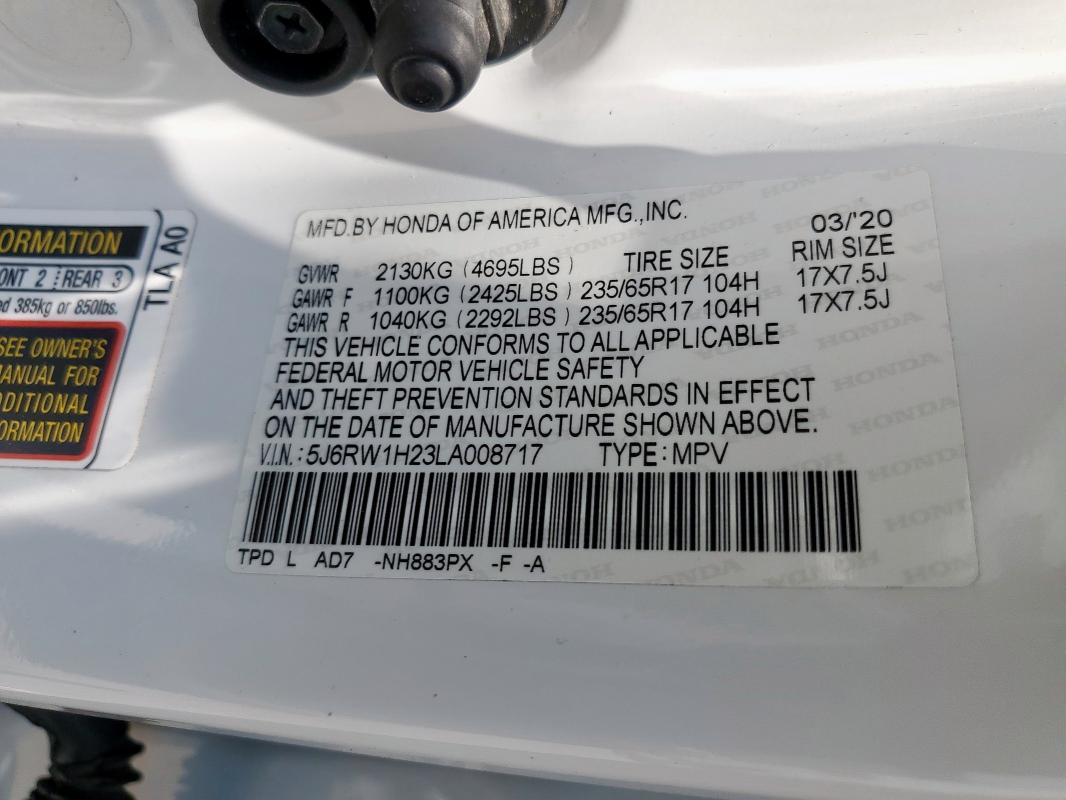 2020 HONDA CR-V LX 5J6RW1H23LA008717