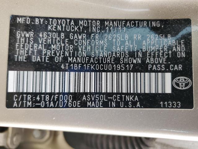 2012 TOYOTA CAMRY BASE #3296325510