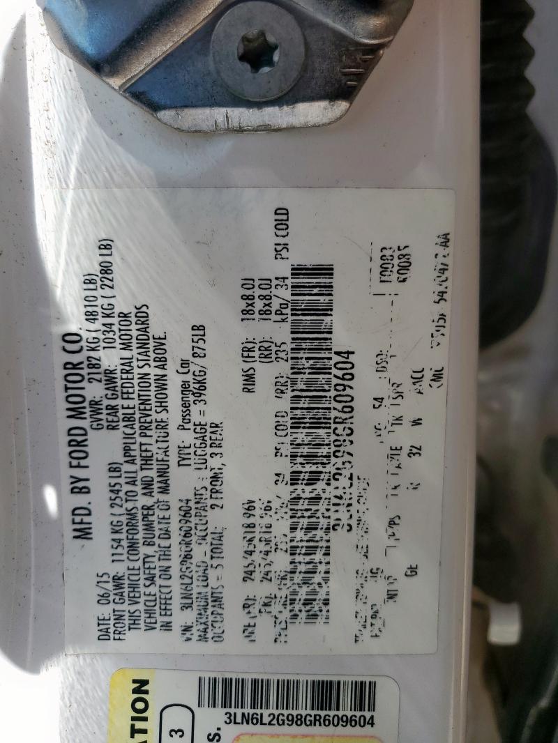 2016 LINCOLN MKZ 3LN6L2G98GR609604