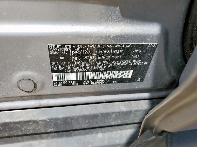 2022 TOYOTA RAV4 XLE 2T3P1RFV2NW256775