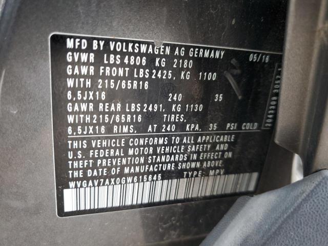 2016 VOLKSWAGEN TIGUAN S - WVGAV7AX0GW615645