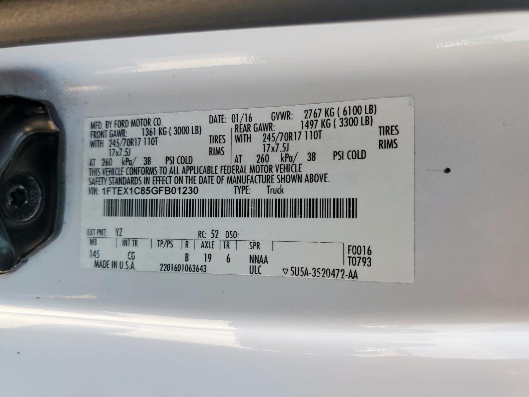 2016 FORD F150 SUPER - 1FTEX1C85GFB01230