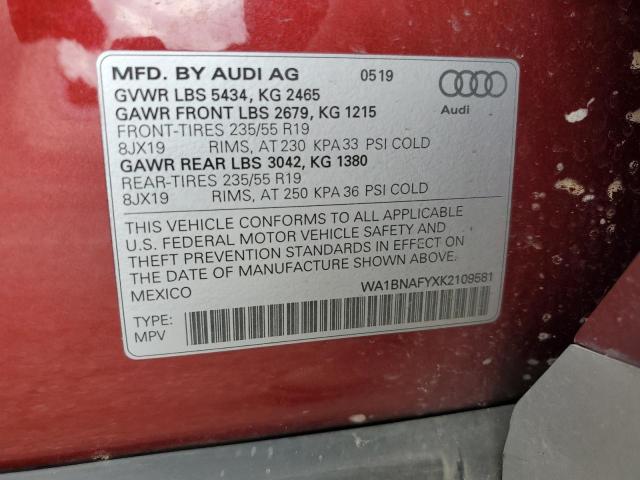 2019 AUDI Q5 PREMIUM WA1BNAFYXK2109581
