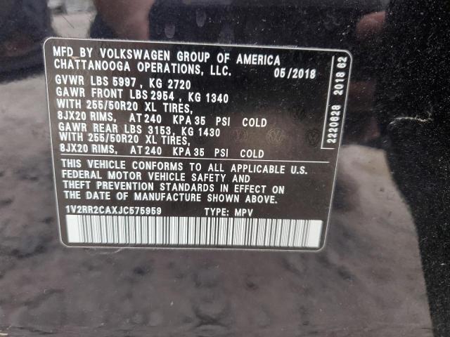 2018 VOLKSWAGEN ATLAS SEL 1V2RR2CAXJC575959