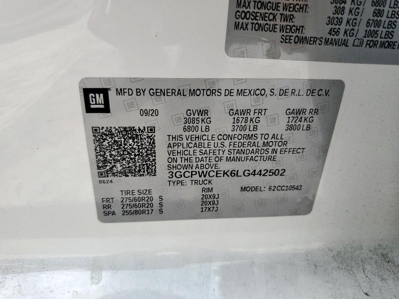 2020 CHEVROLET SILVERADO - 3GCPWCEK6LG442502