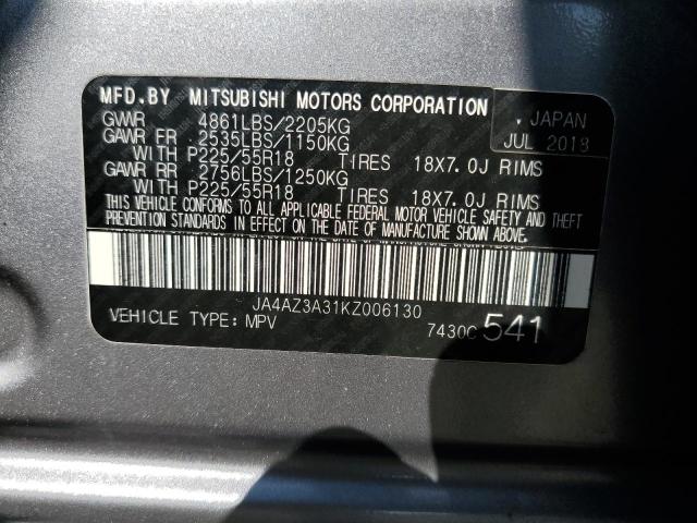 2019 MITSUBISHI OUTLANDER JA4AZ3A31KZ006130