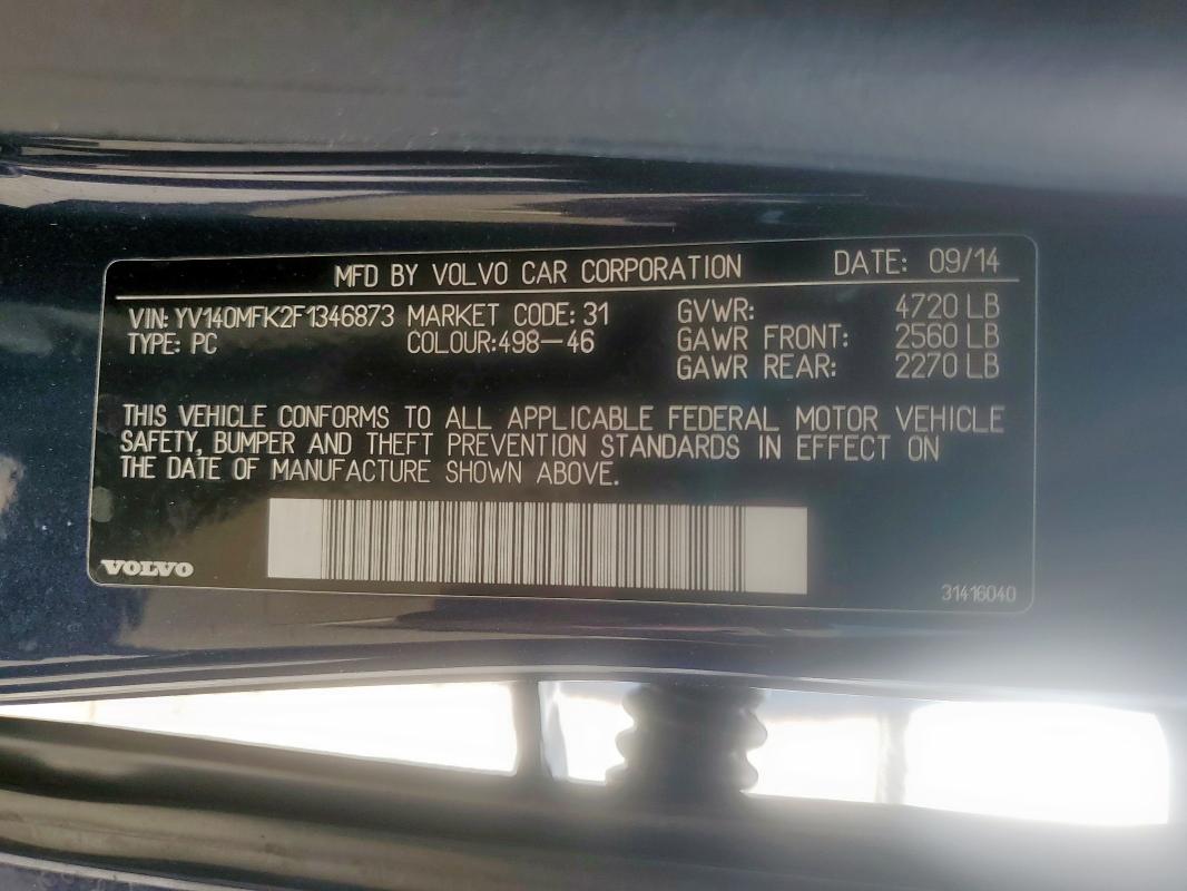 2015 VOLVO S60 YV140MFK2F1346873
