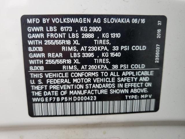 2017 VOLKSWAGEN TOUAREG SP WVGEF7BP5HD000423