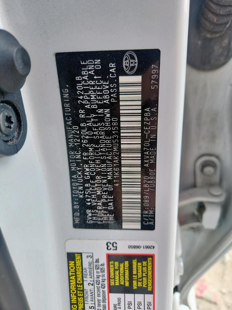 2021 TOYOTA CAMRY XSE 4T1K61AK2MU531580