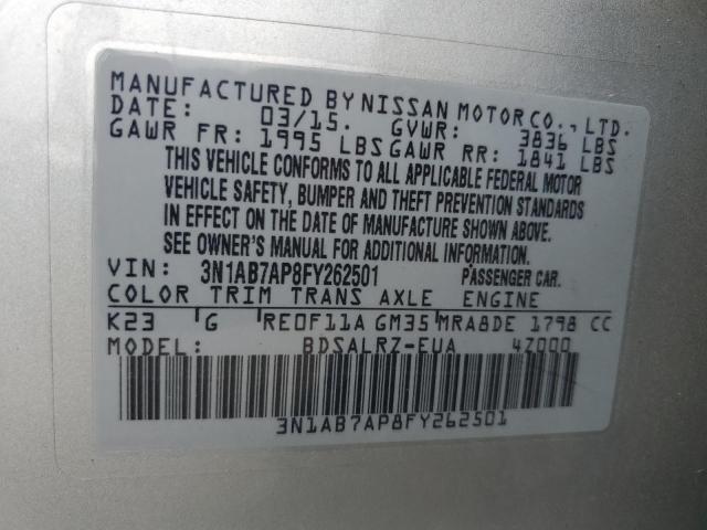 2015 NISSAN SENTRA S 3N1AB7AP8FY262501