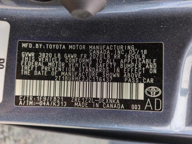 2018 TOYOTA COROLLA L 2T1BURHE2JC116437