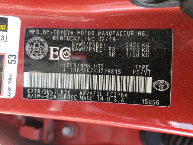 2019 TOYOTA CAMRY XSE 4T1B61HK7KU228815