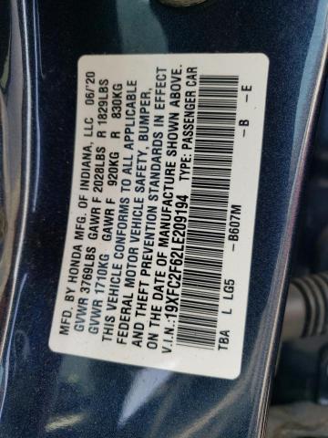 2020 HONDA CIVIC LX 19XFC2F62LE209194