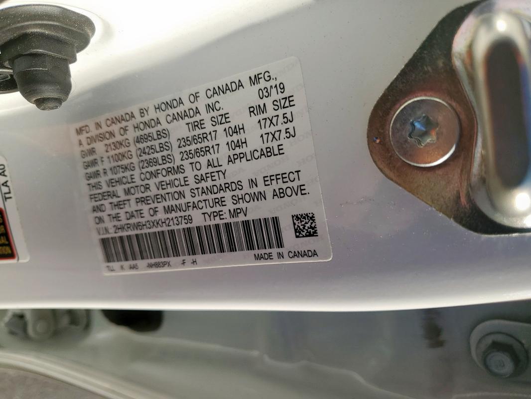 2019 HONDA CR-V 4D 4W 2HKRW6H3XKH213759
