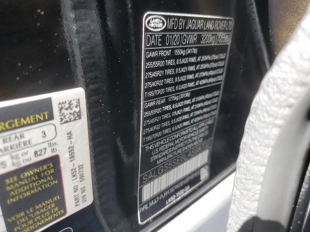 2020 LAND ROVER RANGE ROVE SALGS5SE6LA598732