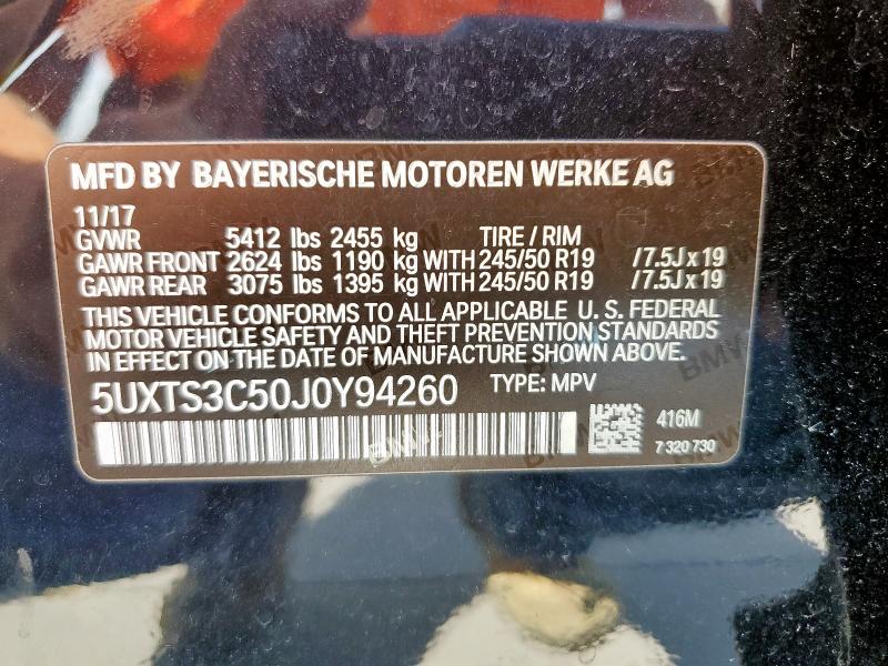 2018 BMW X3 M40I 5UXTS3C50J0Y94260