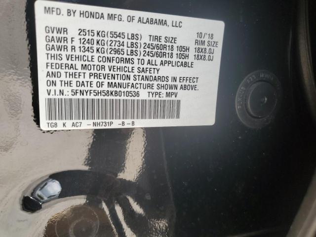 2019 HONDA PILOT EXL 5FNYF5H58KB010536