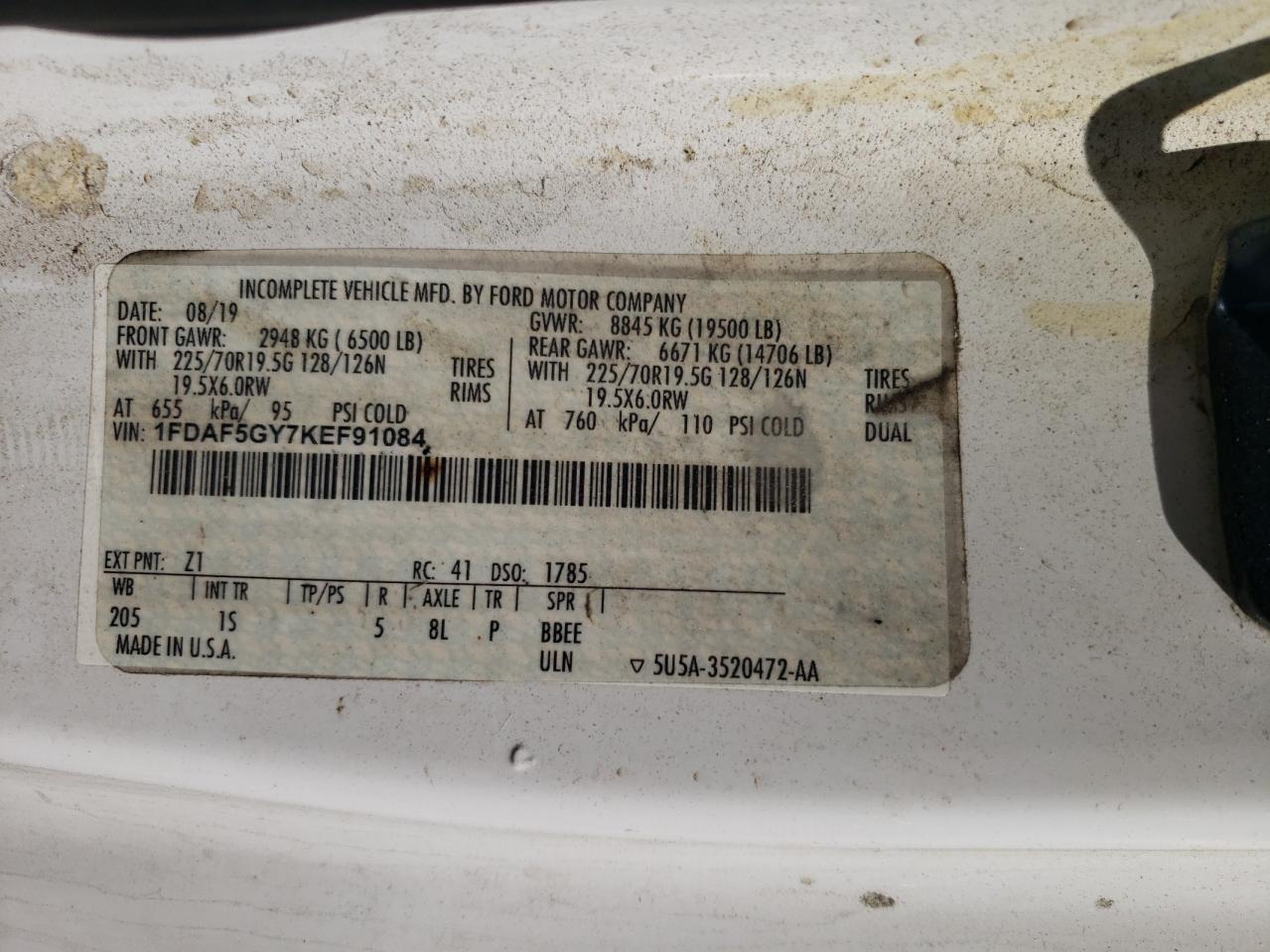 Lot #3291257982 2019 FORD F550 SUPER