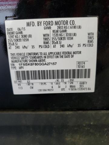 2016 FORD EXPLORER L 1FM5K8F80GGA27157