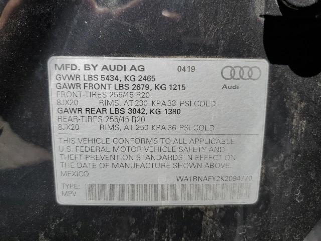 2019 AUDI Q5 PREMIUM WA1BNAFY2K2094770
