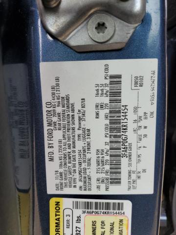2019 FORD FUSION S 3FA6P0G74KR154454