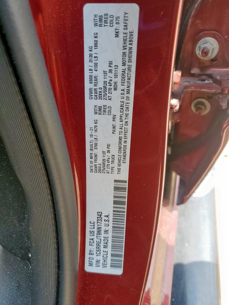 2022 RAM 1500 LARAM 1C6RREJT9NN173343