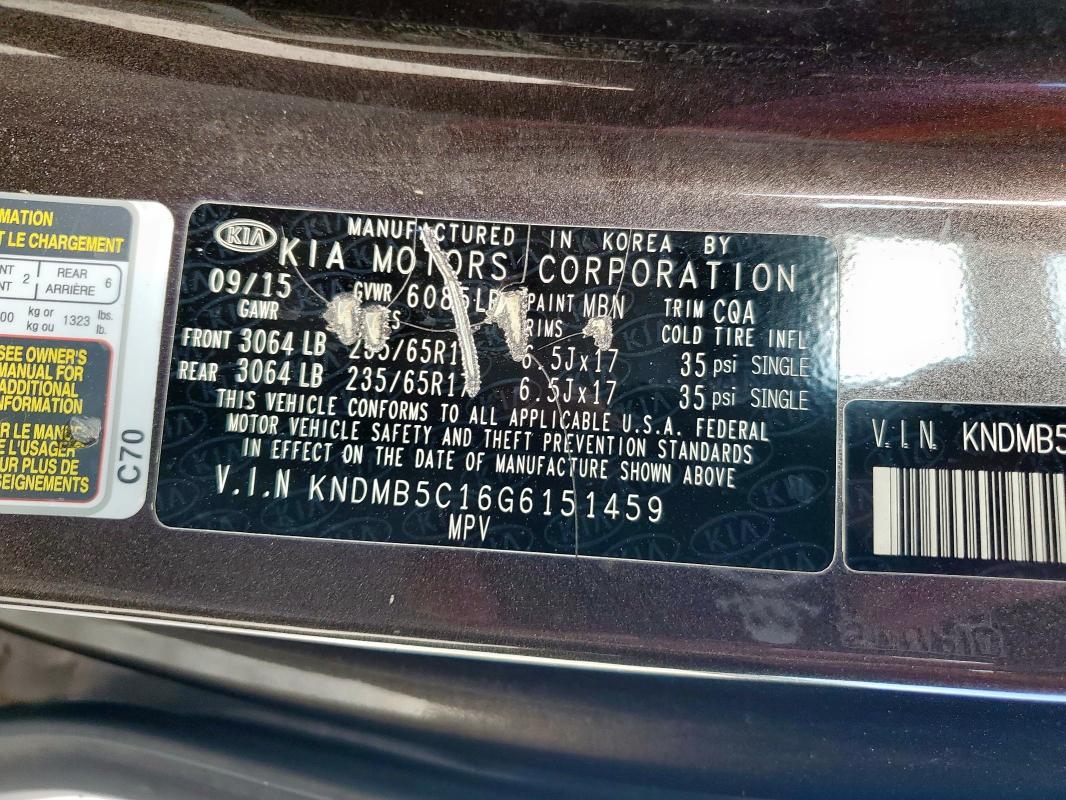 2016 KIA SEDONA LX KNDMB5C16G6151459