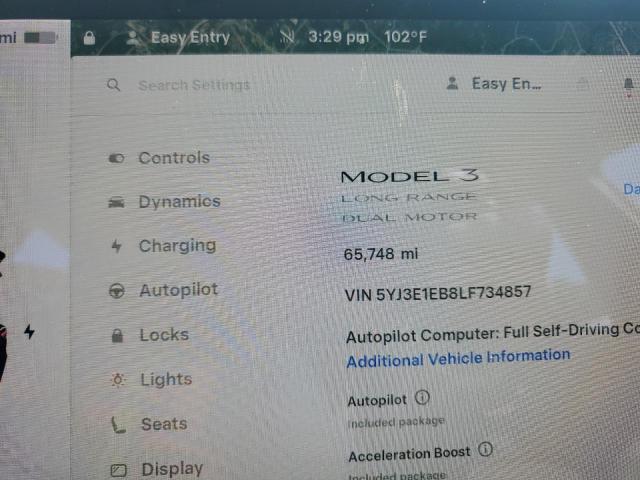 2020 TESLA MODEL 3 5YJ3E1EB8LF734857