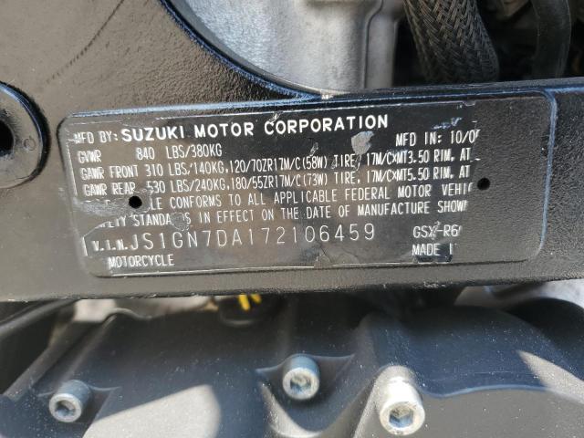 2007 SUZUKI GSX-R600 JS1GN7DA172106459