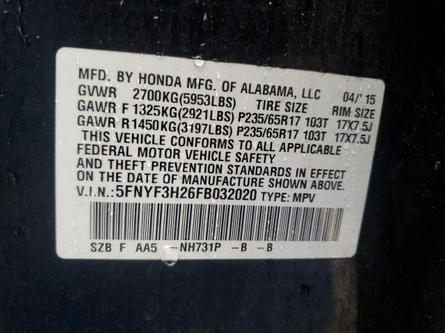 2015 HONDA PILOT LX 5FNYF3H26FB032020