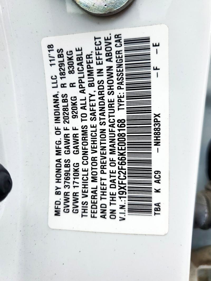 2019 HONDA CIVIC LX 19XFC2F66KE008168