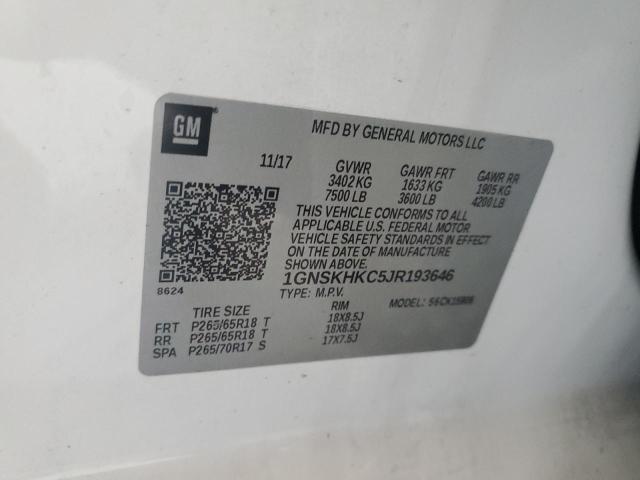 2018 CHEVROLET SUBURBAN K1500 LT 1GNSKHKC5JR193646