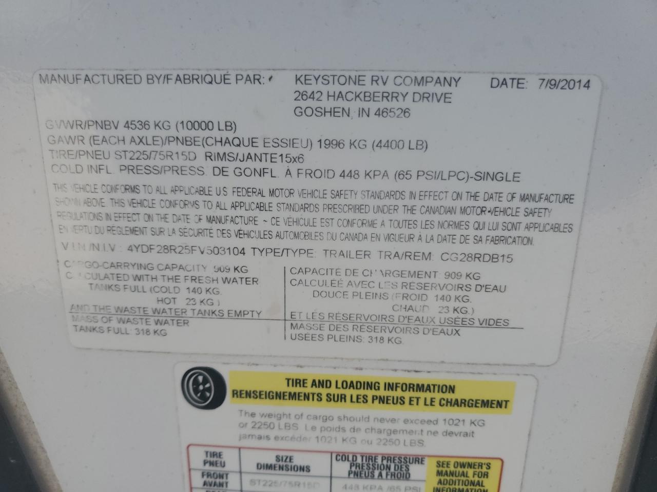 Lot #3290326998 2015 KEYSTONE COUGAR