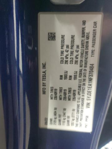 2022 TESLA MODEL 3 5YJ3E1EA1NF370484