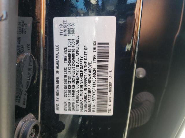 2019 HONDA RIDGELINE 5FPYK3F11KB048634