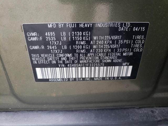 2015 SUBARU OUTBACK 2. 4S4BSAFC1F3325575