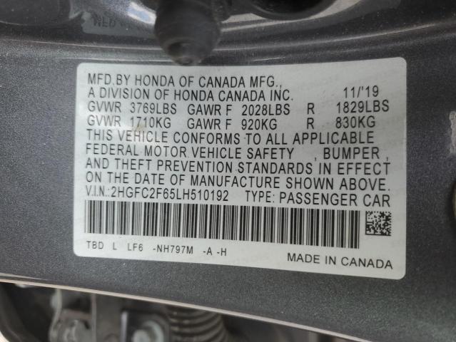 2020 HONDA CIVIC LX 2HGFC2F65LH510192