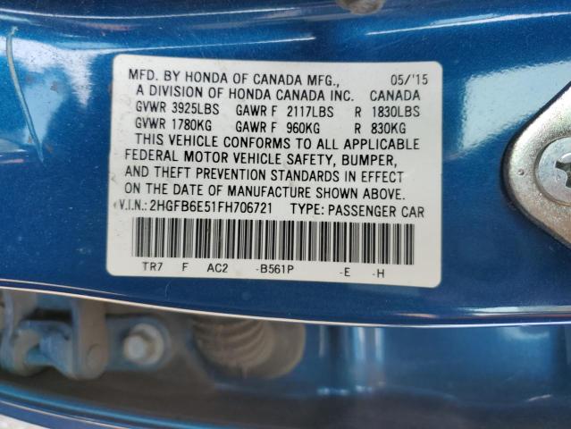 2015 HONDA CIVIC SI 2HGFB6E51FH706721