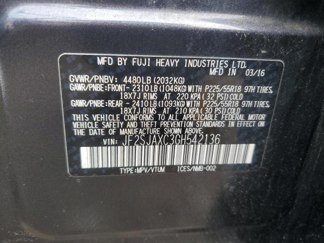 2016 SUBARU FORESTER 2 JF2SJAXC3GH542136