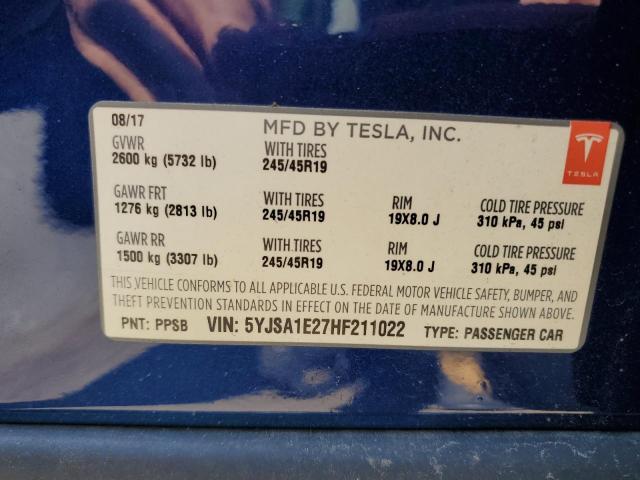 2017 TESLA MODEL S 5YJSA1E27HF211022