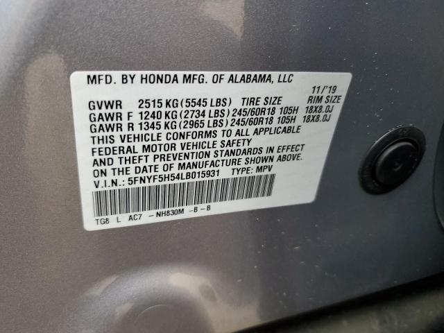 2020 HONDA PILOT EXL 5FNYF5H54LB015931
