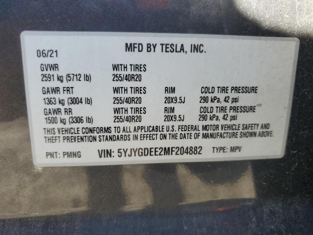 2021 TESLA MODEL Y - 5YJYGDEE2MF204882